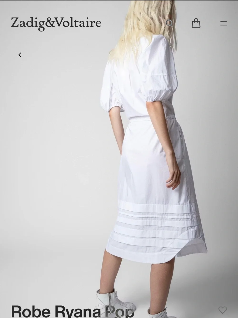 Zadig & Voltaire White Button-Front Midi Dress with Puff Sleeves